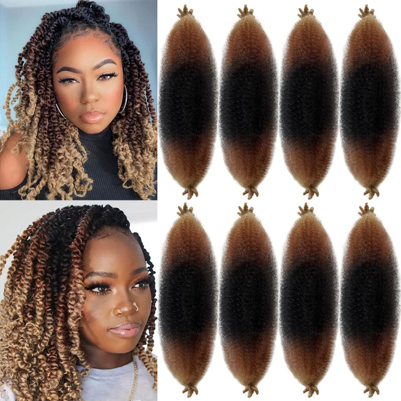 Springy Afro Twist Hair 1B3027 Ombre Marley Twist Braiding Hair 16 Inch Three Tone Ombre Twisted UP Spingy Afro Twist Braiding Hair 8 Packs Kinky Twist Hair for Locs